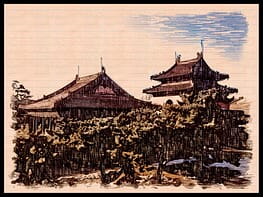 Chinese Temples Behind Trees