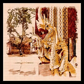 Laos Temple Serpent with Border