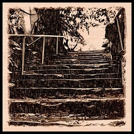 China Temple Steps with Border