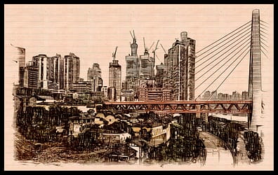 Chongqing City Skyline With Bridge