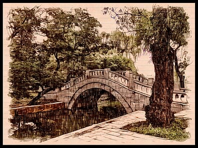Chinese Park Bridge Side View