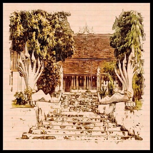 Intricate temple entrance design in Luang Prabang, Laos