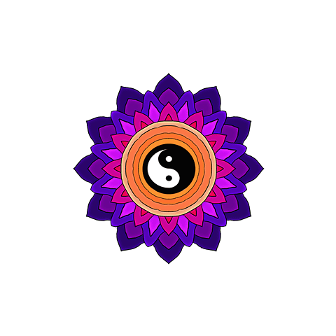Yin Yang Flower Mandala in Orange and Blue
