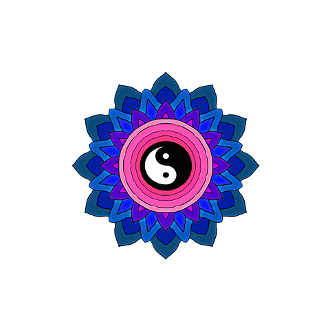 Yin Yang Flower Mandala in Pink and Blue