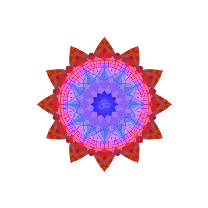 Om Mandala in Blue and Red