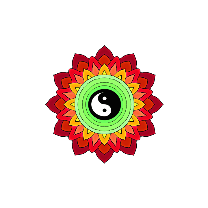 Yin Yang Flower Mandala in Lime and Red