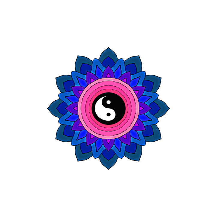 Yin Yang Flower Mandala in Pink and Blue